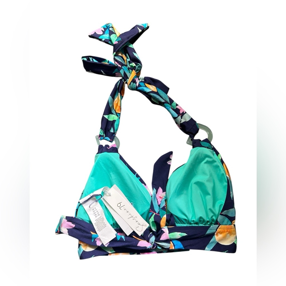 SUNSHINE 79 navy floral banded peaches halter style bikini swim top size 6 NWT - Picture 7 of 7